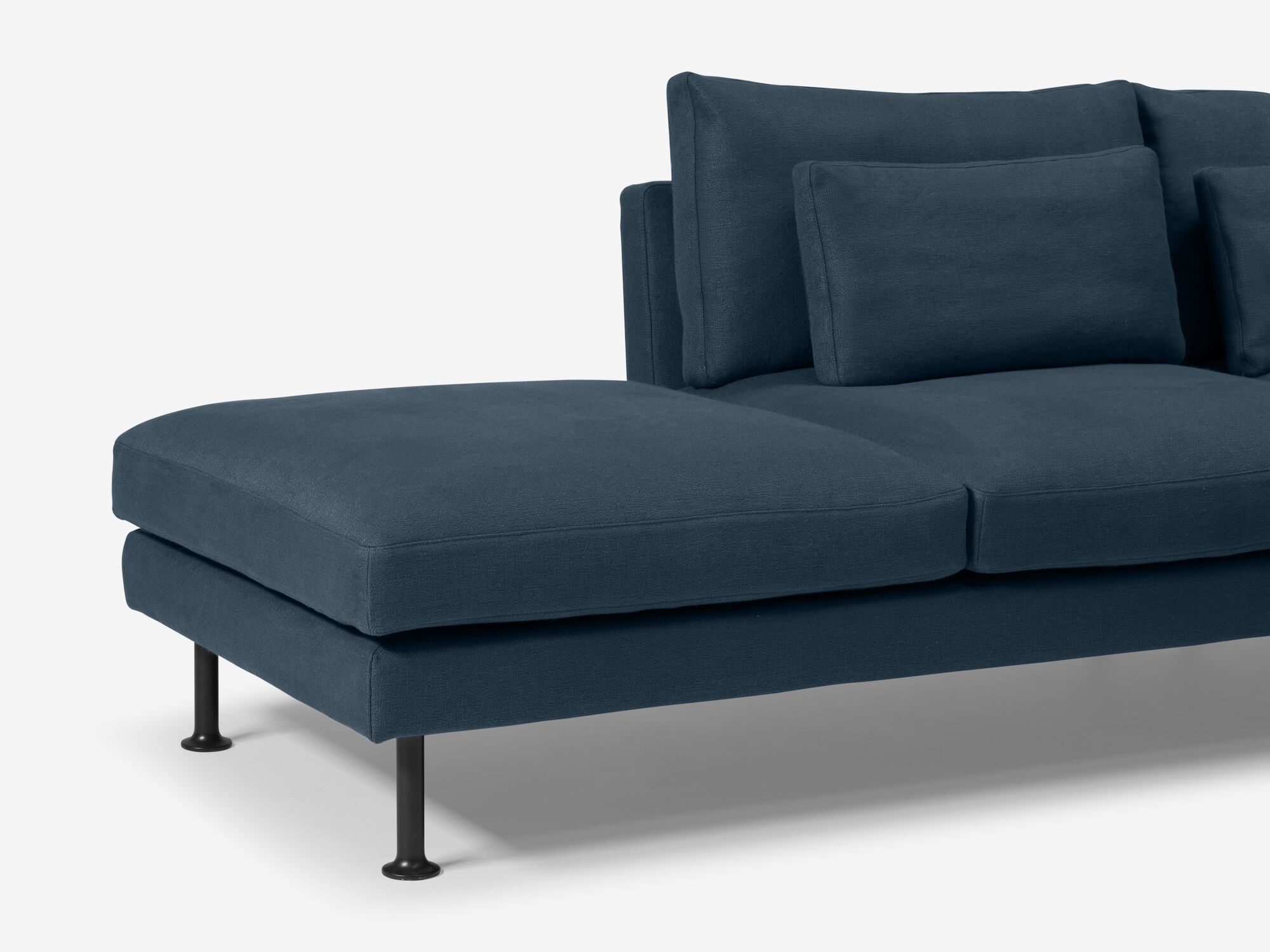 Blue modern sectional chaise detail view